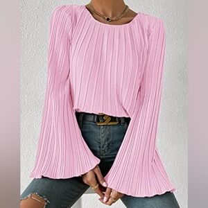 NEW Emery Rose Chic Pink Pleated Blouse, Size XS